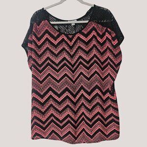 Espresso Womens Pink & Black Chevron Pattern Tunic Blouse Plus Size 3X